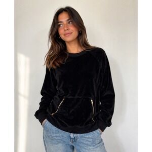 Marine Layer Velour Sweatshirt Black Crewneck Cozy Lounge Pullover Size L